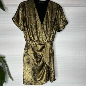 Zara pale gold faux wrap dress, toe waist, sz M